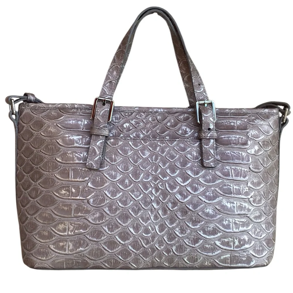 Brahmin Melbourne Mini Asher Satchel Bag in Gray Crocodile Embossed Leather